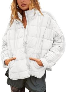 Bianstore Women's Oversized Splice Quilted Lightweight Puffer Jacket Casual Padded Coat(White-XL)