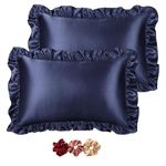 GO WELL Ruffle Satin Pillowcase for Hair and Skin, Standard Size Satin Pillow Covers Silky Pillow Cases Set of 2, Satin Ruffled Pillowcase with Envelope Closure (Blue) 1000tc