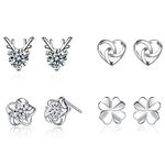 Silver Stud Earrings for Women,S925 Sterling Silver Stud Earrings Cute Deer Butterfly Heart Silver Studs Cubic Zirconia Hypoallergenic Silver Earrings,Sterling Silver Earrings Stud Sets