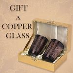 DI: Decorative India Decorative India Copper Carving Royal Design Black Antique Finish Set Of Two Glass With Gold Gift Box, 250 ML