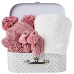 Baby Girl Gifts Newborn -Baby Shower Gifts, Baby Winter Clothes & Newborn Winter Clothes, Warm Winter Baby Gifts, New Baby Gifts with Fleece Blanket, Baby Winter Hat, Baby Knitted Booties, Baby Gloves