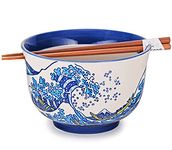 Happy Sales, Multi Purpose 6.25"D Large Ramen Udon Soba Pho Noodle Donburi Rice Tayo Bowl with Chopsticks (BlueWave)