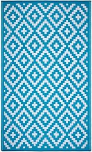 FH Home Alfombra/Alfombra de plástico Reciclado para Interiores/Exteriores - Reversible - Resistente al Clima y a los Rayos UV - Aztec - Teal/White (90 cm x 150 cm)
