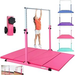 MARFULA Gymnastic Bar with Mat for Kids Gymnastic Kip Bar with Mat Horizontal Bar Pink Bar Gymnastic Training Equipment for Kids 3-15 Years Home and Club Use