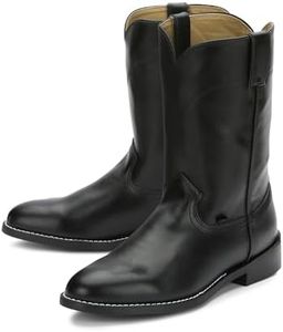 Justin Temple 10" Cowboy Boots for Men - Durable Pull-On Round Toe Cowhide Cowboy Boots with Cushion Insole, Black - 10.5 D