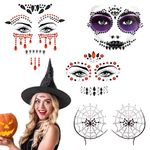 4 Sheets Face Jewels Stickers, Halloween Rhinestone Stickers Self-Adhesive Festival Face Stickers Temporary Tattoos for Face Eyes Body for Festival Accessory Decorations
