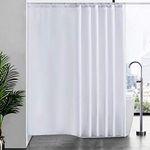 Furlinic Shower Curtain Mould Proof Resistant Wetroom Bathroom Polyester Fabric White Shower Curtains Liner Waterproof Rustproof Washable Weighted with 16 Hooks Extra Wide 244x200cm 96x78 Inch.