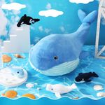 RoundFunny Whale Mommy Plush with 4 Cute Babies Whale Stuffed Animals in Her Tummy, Soft Whale Plush Stuffed Cotton Plushies Animal Toy Gift for Boys and Girls, Whale Lover