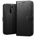 CEDO Redmi 9 Prime (4G) Flip Cover | Leather Finish | Inside Pockets & Inbuilt Stand | Shockproof Wallet Style Magnetic Closure Back Case Flipcover (Black)