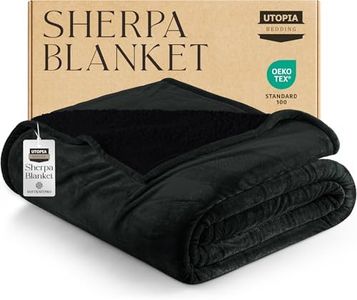 Utopia Bedding Sherpa Blanket Full Size (Black, 90x84 Inches) - Soft Lightweight Plush Fleece Reversible Blanket for Bed, Sofa, Couch, Camping and Travel