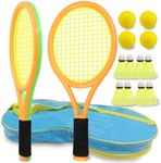 Ppbmocw Kids Tennis Rackets For Kids And Toddler Age 2~15, Kids Tennis Set Including 8 Badmintons,4 Foam Balls And 1 Carrying Bag.(Orange&Green)