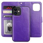 Bocasal Compatible with iPhone 12 & iPhone 12 Pro Wallet Case with Card Holder PU Leather Magnetic Detachable Kickstand Shockproof Wrist Strap Removable Flip Cover 6.1 inch (Purple)