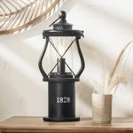 Pacific Lifestyle Black Antique Lantern | Miners Oil Lamp Victorian Lamp Shabby Chic Nautical Wooden Washed Table Lamp (Black)