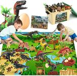 FRUSE Jurassic Dinosaur Toys Figures,12 PCS Realistic Large Dinosaur Figurines with Jumbo Play Mat & Information Dino Book,Educational Dino Figure Playset Cake Topper Decoration for Kids