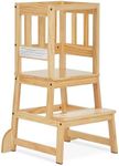 Dream On Me 2-in-1 Funtastic Tower and Step Stool, Easy to Assemble, Multi-Purpose Stool with Non-Toxic Paint Finish, Made of Solid Pinewood, Natural