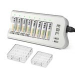 EBL Smart LED Battery Charger with 4 X AA and 4 X AAA Rechargeable Batteries, Individual Battery Charger with Micro USB Output 5V 2A Fast Charging Function and Rechargeable Batteries