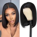 Bob Wig Human Hair 13x4 HD Lace Front Wigs Human Hair 8 Inch Glueless Transparent Lace Frontal Bob Wigs 150% Density 10A Brazilian Short Bob Wig for Women Pre Plucked with Baby Hair Free Part Natural Black