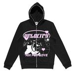 Y2K Hoodie Full Zip Up Hoodie Over Face Women Men Skeleton Skull Print Goth Hoodie Oversized Aesthetic Sweatshirts (Black, M)