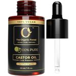 USDA Castor Oil Organic Cold Pressed Unrefined Glass Bottle - Hexane-Free - Ideal for Hair Care, Skin Care, Eyelashes & Eyebrows - Carrier Oil for Essential Oils Mixing - Castor Oil for Face & Body