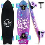 BELEEV Cruiser Skateboards for Kids, 27x8 inch Complete Skateboard for Beginners Teens Adults, 7 Ply Canadian Maple Double Kick Deck Concave Trick Skateboard with LED Light-Up Wheels (Shining Purple)