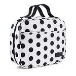 Travel Toiletry Bag, White Base Black Polka Dot