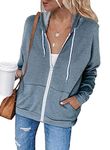 Jhsnjnr Women's Solid Color Hoodies with Pockets Casual Full Zip-up Sweatshirt Lightweight Jackets Sky Blue