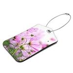 2 PCS Cosmos Flowers Pattern Luggage Tag for Suitcases PU Leather Identifiers Privacy Name Address Label Card with Stainless Steel Loop Travel Luggage Accessories