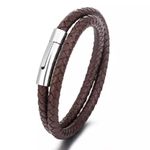 Jewellbox Retro Simple Handmade Braided Stainless Steel Genuine Leather Wrap Bracelet For Men, Leather