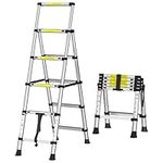 Telescoping Ladder,Heavy Duty A-Frame Aluminum Telescopic Ladder,4+5 Step Portable Extension Ladder Adjustable Lightweight Folding Ladder for Home or RV Work,330lb Capacity(1.4+1.7M)