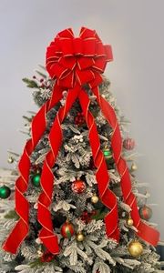 Christmas Red Large Bowknot with 4 Long Tails, 47” by 12” Christmas Tree Topper - Waterproof Velvet Bow for Car, Door, House - Jumbo Red Bow with Gift Box for Christmas Holiday Decoration