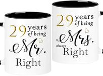 WOSIWULA 29 Year Anniversary Coffee Mugs Set of 2, 29 Years of Being Mr Right/Mrs Always Right, 29th Wedding Anniversary Decorations Gifts Presents Cups for Couple Parents Grandparents, 11oz