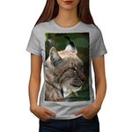 Wellcoda Smart Face of Lynx Cat Womens T-Shirt, Furry Casual Design Printed Tee Grey M