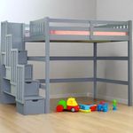 Full Size Staircase Loft Bed Grey Solid Wood Natural Wood Durable Sturdy Long-Lasting