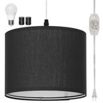 CINSARY Plug in Pendant Light, Hanging Light with Plug in Cord with Dimmable Switch, Hanging Lamp with 15 ft Clear Cord, Black Pendant Light Fixture for Bedroom