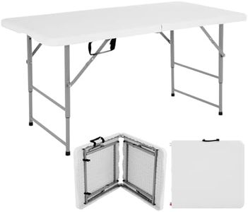 ARUP Plastic Picnic Table Heavy Duty Utility Outdoor Dining Card Table with Handle, Steel Legs Indoor Outdoor Use for Camping Picnic Events Party Card Games, Gray.