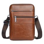 Small Leather Shoulder Messenger Bag for Men Travel Business Crossbody Pack Wallet Phone Pouch Purse Pocket Brown