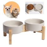 Elevated Ceramic Dog Bowl Set - Raised Dog Bowls with Non-Slip Bamboo Stand - Dog Food and Water Bowl Set - Double Dog Feeding Bowls - Pet Dishes for Cats and Small Dogs - 16.23 OZ - 2 CUPS - 480 ML