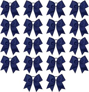 Cheer Bows, Caenagrion 18 PCS 8" Navy Blue Large Cheer Hair Bows Ponytail Holder Elastic Band Handmade for Cheerleaders Teen Girls College Sports (Navy Blue)