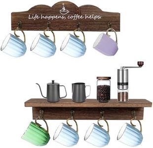 Ismosm Coffee Cup Holder Set of 2 Coffee Mug Holders with 8 Sturdy Hooks Coffee Bar Accessories Rack for Farmhouse Kitchen Decorations, Coffee Station Decor Organizer Display (Brown)