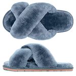 SIMIYA Womens Fluffy Slippers, Anti-Skid Faux Fur House Slippers, Warm Furry Cozy Open Toe Sliders for Girls Indoor Outdoor Shoes(Grey,7/8)