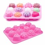 Oligitdi Silicone 12-Cavity Flower Mixed Cupcake Baking Muffin Mould - Pink