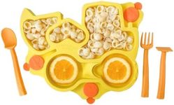 Constructive Eating Plate Made in USA | Constructive Baby | Kids Dinnerware Set, Yellow Truck Plate | Divided Suction Plates for Toddlers – Made with Materials Tested for Safety