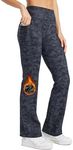 Willit Women's Fleece Lined Pants Yoga Bootcut Thermal Winter Pants High Waisted Flare Leggings Water Resistant Black Camo S