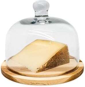 NERTHUS FIH 548 Quesera con Tapa De Cristal y Base de Madera, Vidrio, Transparente