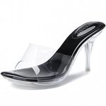 NBUUNBU Silver Clear Heels For Women Dress Shoes Transparent Strap Sexy Stilletos Heels Open Toe High Silver Heeled Sandals Pump Mules, Black-3.74in, 8.5 US