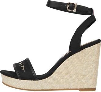 Tommy Hilfiger Women's Signature Wedge Sandal, Black, EU38/US 7.5