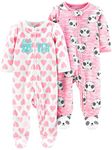 Simple Joys by Carter's Girls' 2-Pack Fleece Footed Sleep and Play, Little Sister/Pink Pandas, Newborn