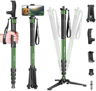 Manbily Monopié para Cámaras de 180cm con Pies, Soporte del Mango del Bastón de Aluminio Extensible Ligero con Base de Trípode 5 Secciones Máx 10KG para Viaje, Clip de Móvil DSLR Cámara Videocámara