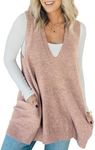 Saodimallsu Womens Sleeveless Sweater Vest V Neck Loose Knit Casual A Line Flattering Tunic Top with Pockets Dark Pink