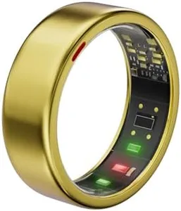 POBOVi Smart Ring for Women Men- Sleep/Fitness/Stress/Heart Rate Tracker- Menstrual Records - 7 Days Battery Life - Wireless Charging - No APP Subscription - iOS & Android Compatible (Gold, Size 11)